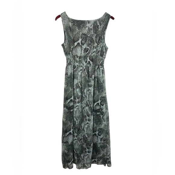 NWT Anthropologie Chaudry Maxi‎ Dress Snake Print Sleeveless Lined silver sz M - Picture 8 of 11